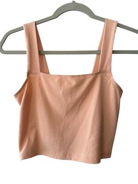 🧡American Eagle Ribbed Cropped Tank Top Peach Square Neck - Size Medium